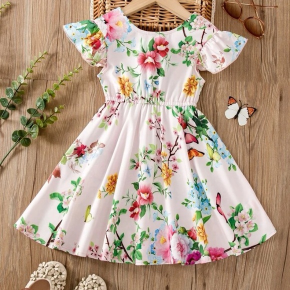 Toddler Girl Floral Print Bow Front Ruffle Dress - Picture 2 of 4